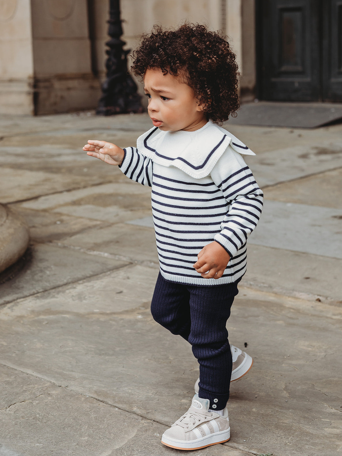 'Alfred' Navy Stripe Sailor Collar top & legging set - Rose & Albert