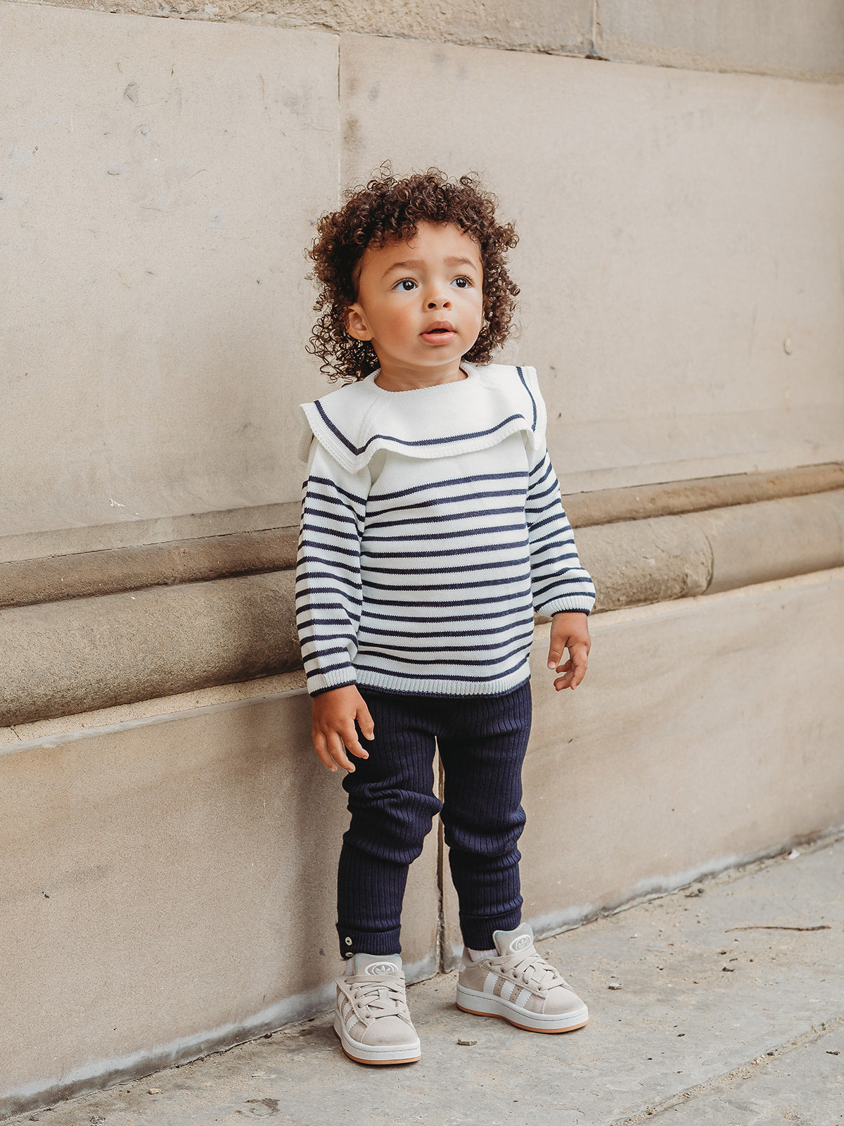 'Alfred' Navy Stripe Sailor Collar top & legging set - Rose & Albert