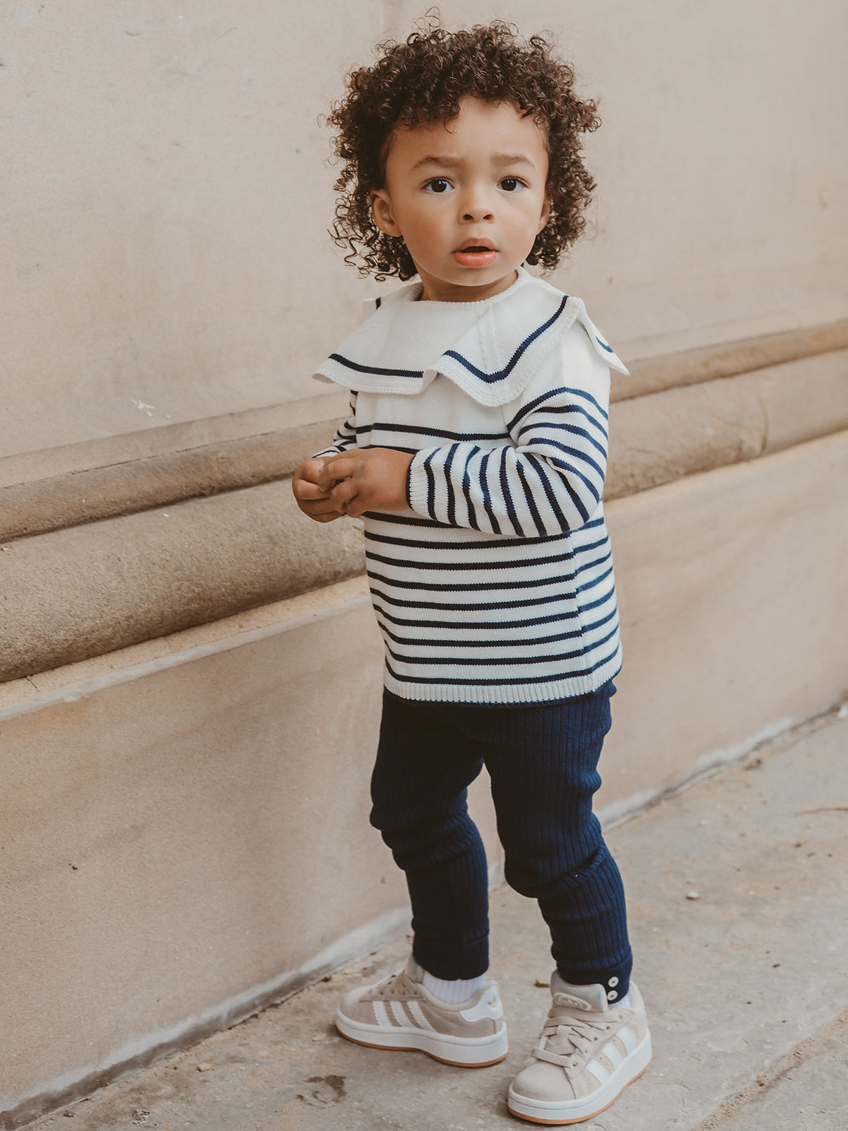 'Alfred' Navy Stripe Sailor Collar top & legging set - Rose & Albert