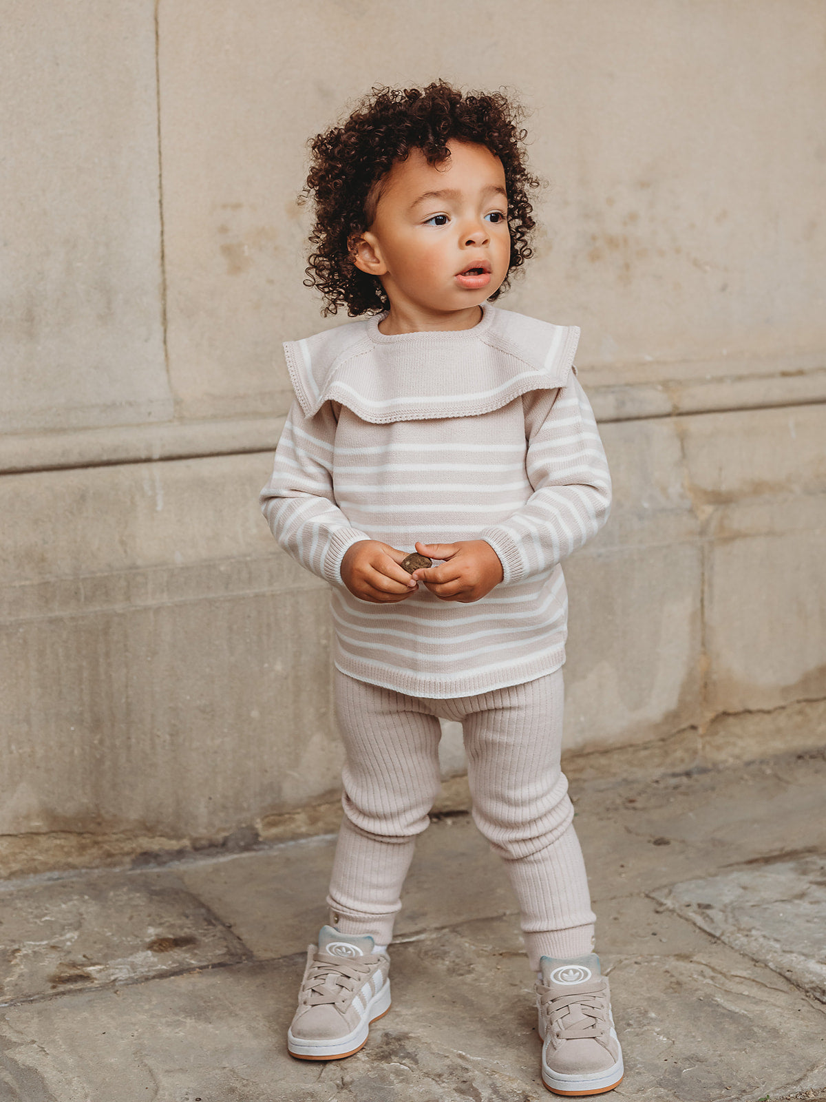 'Maxwell' Beige Stripe Sailor Collar knitted top & legging set - Rose & Albert