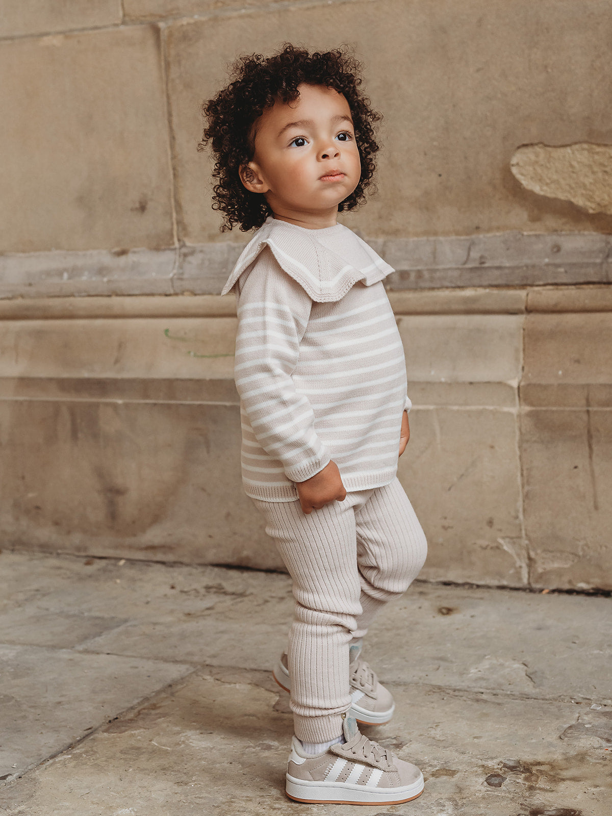 'Maxwell' Beige Stripe Sailor Collar knitted top & legging set - Rose & Albert