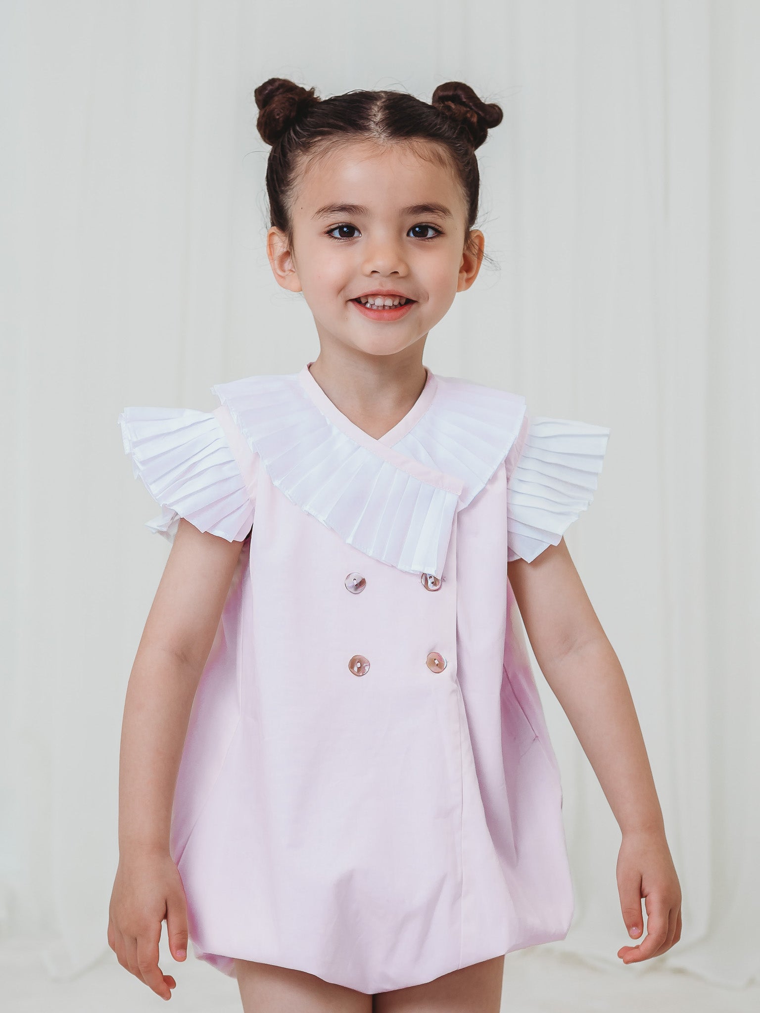 'Sophia' soft pink pleated collar romper - Rose & Albert