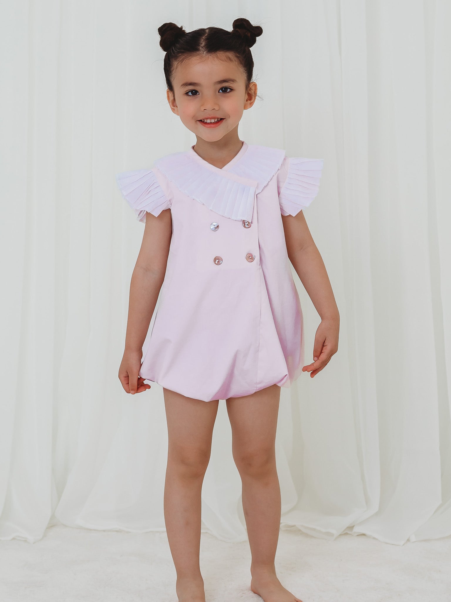 'Sophia' soft pink pleated collar romper - Rose & Albert