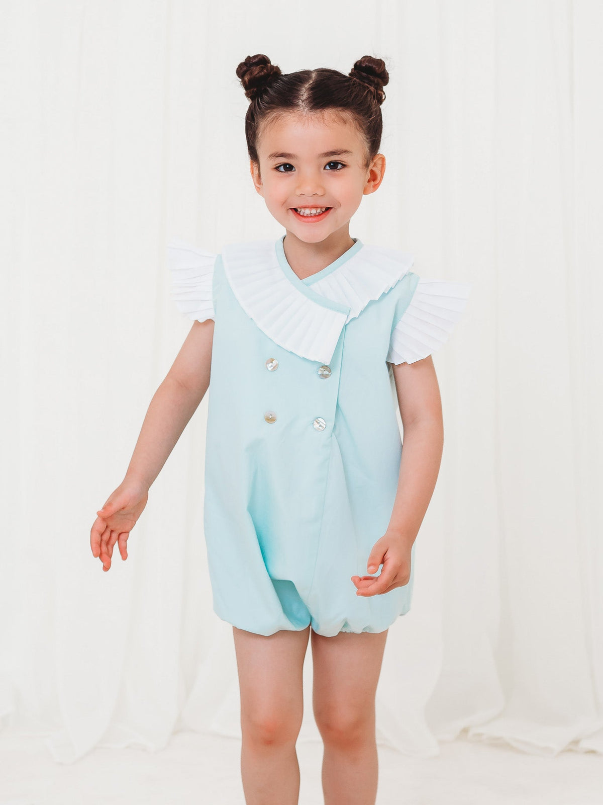 'Sophia' mint green pleated collar romper - Rose & Albert