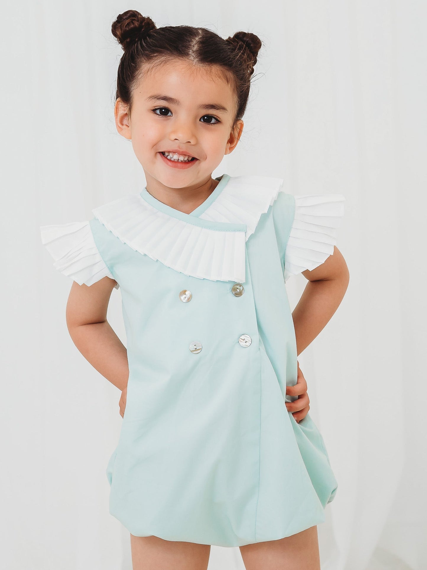 'Sophia' mint green pleated collar romper - Rose & Albert