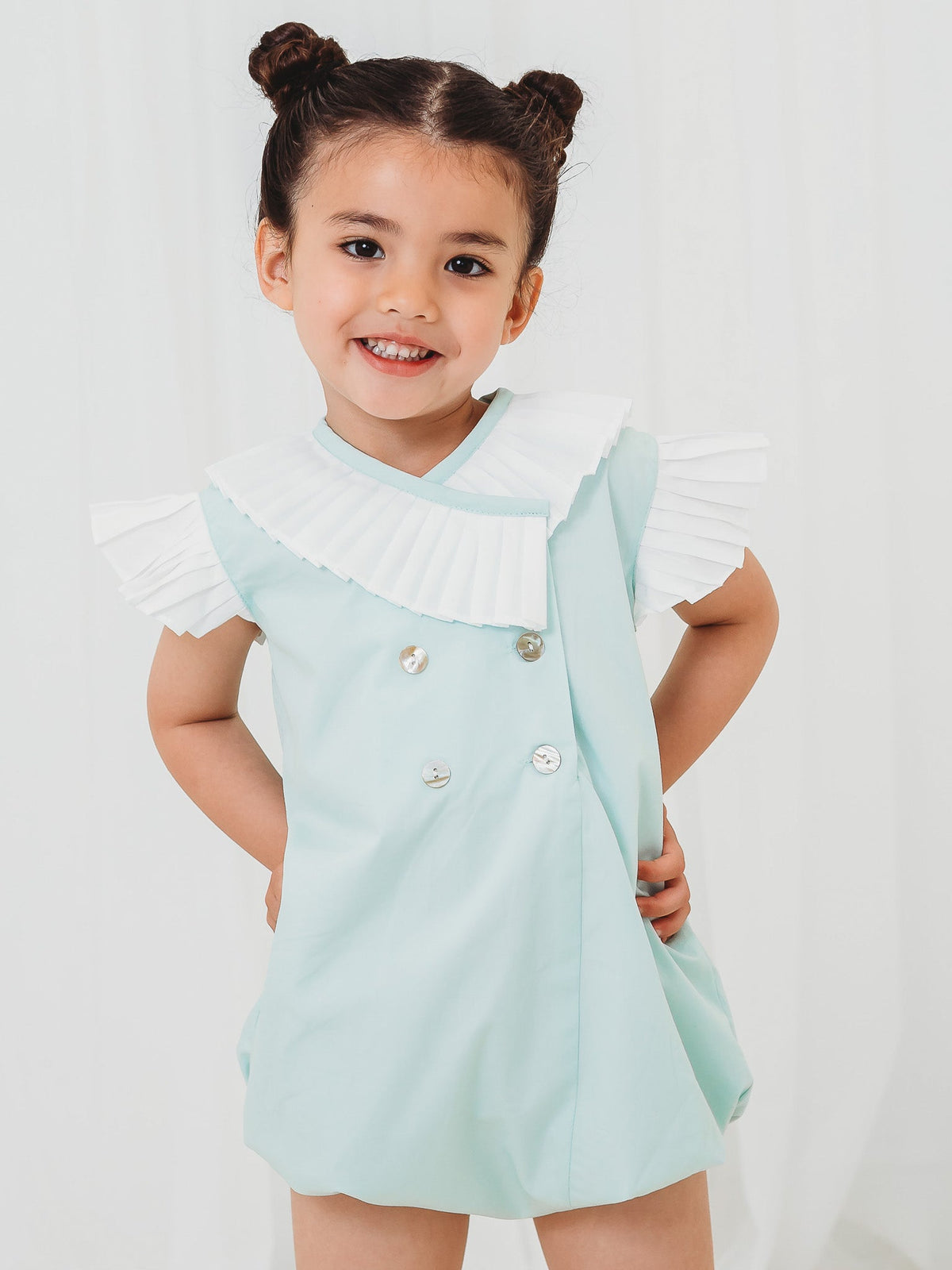 'Sophia' mint green pleated collar romper - Rose & Albert