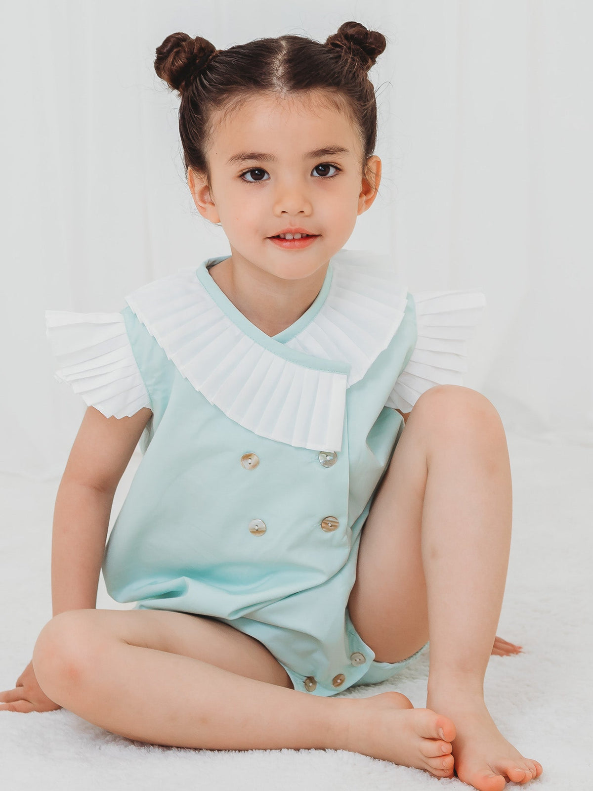 'Sophia' mint green pleated collar romper - Rose & Albert