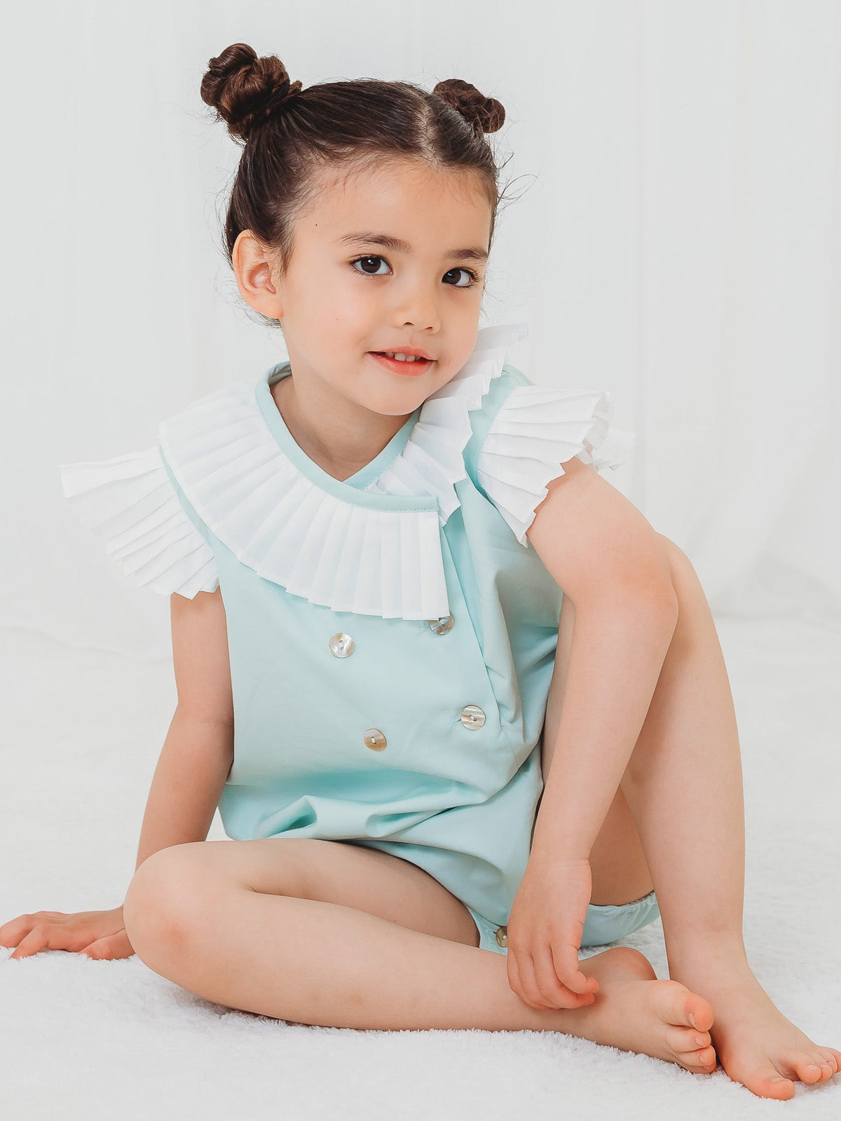 'Sophia' mint green pleated collar romper - Rose & Albert