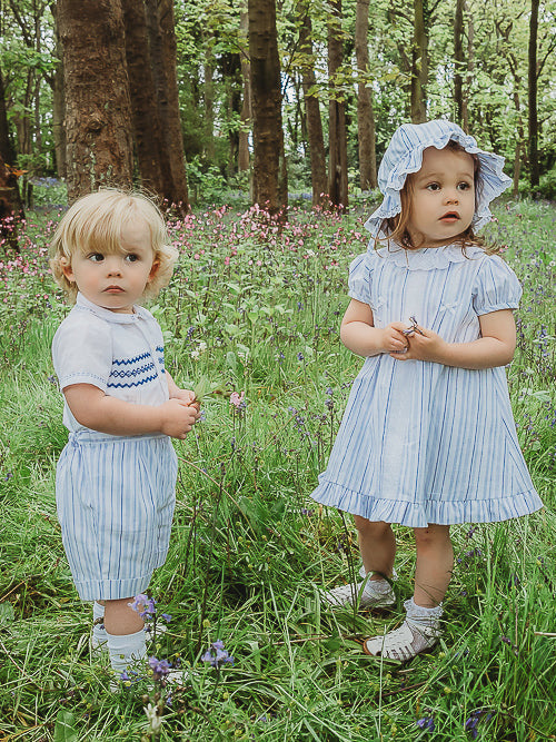 Exclusive to R&A by Sarah Louise Blue Stripe Dress with Sunhat - Rose & Albert