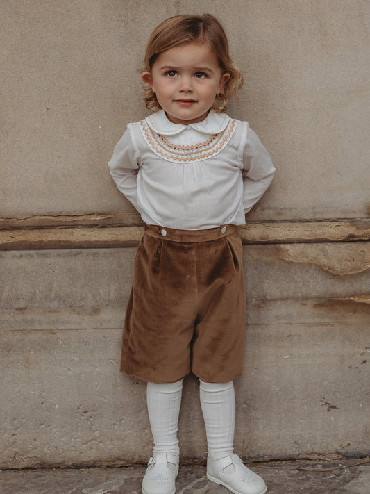 Sarah Louise Burgundy Velvet Smocked 2 piece set