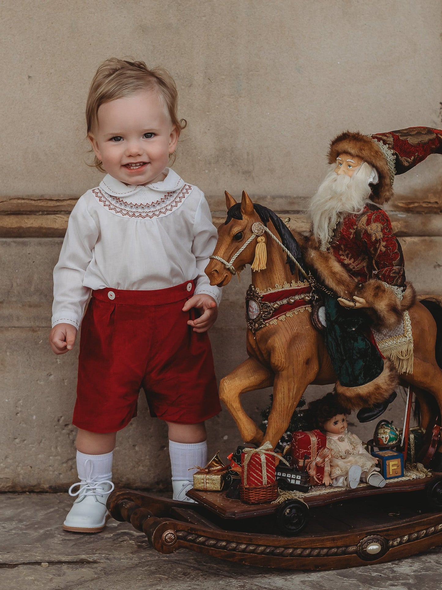Sarah Louise Burgundy Velvet Smocked 2 piece set