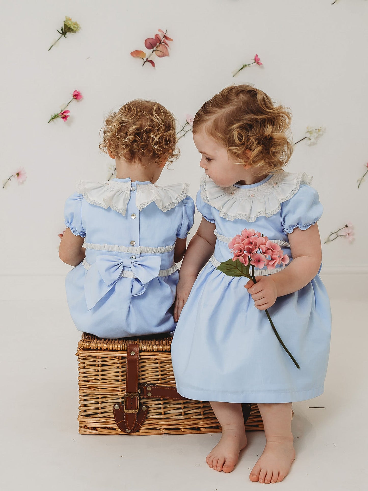 'Martha' Blue Embroidered and Frill Collar Dress