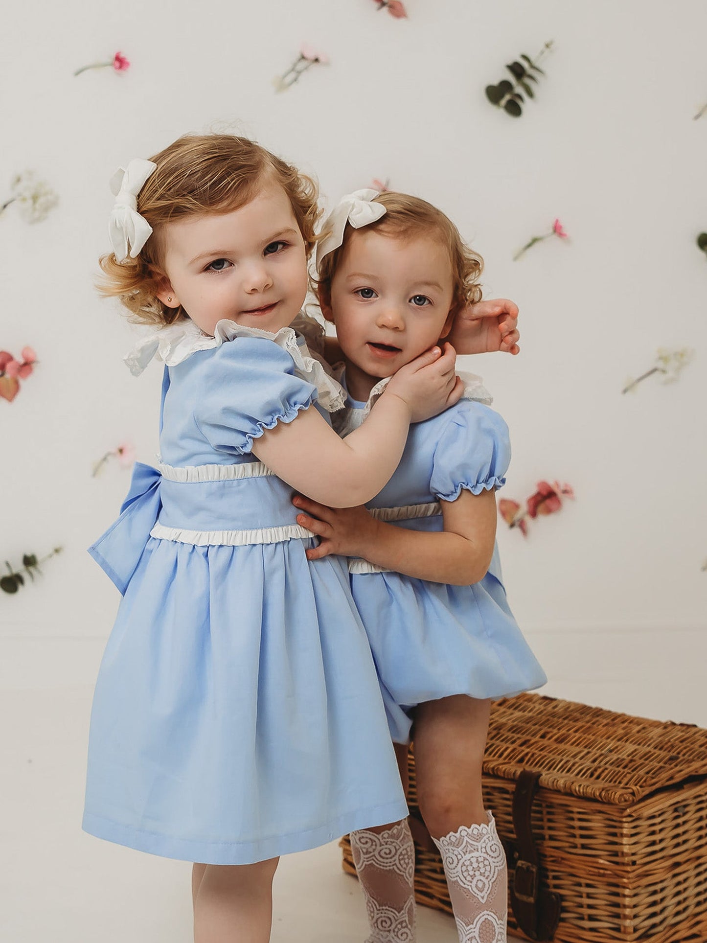 'Martha' Blue Embroidered and Frill Collar Dress