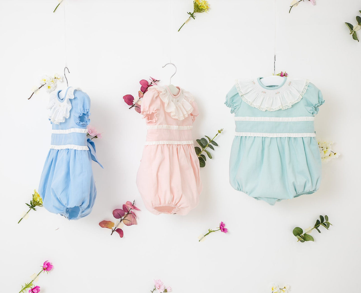 'Eva' Mint Green Embroidered & frill romper - Rose & Albert