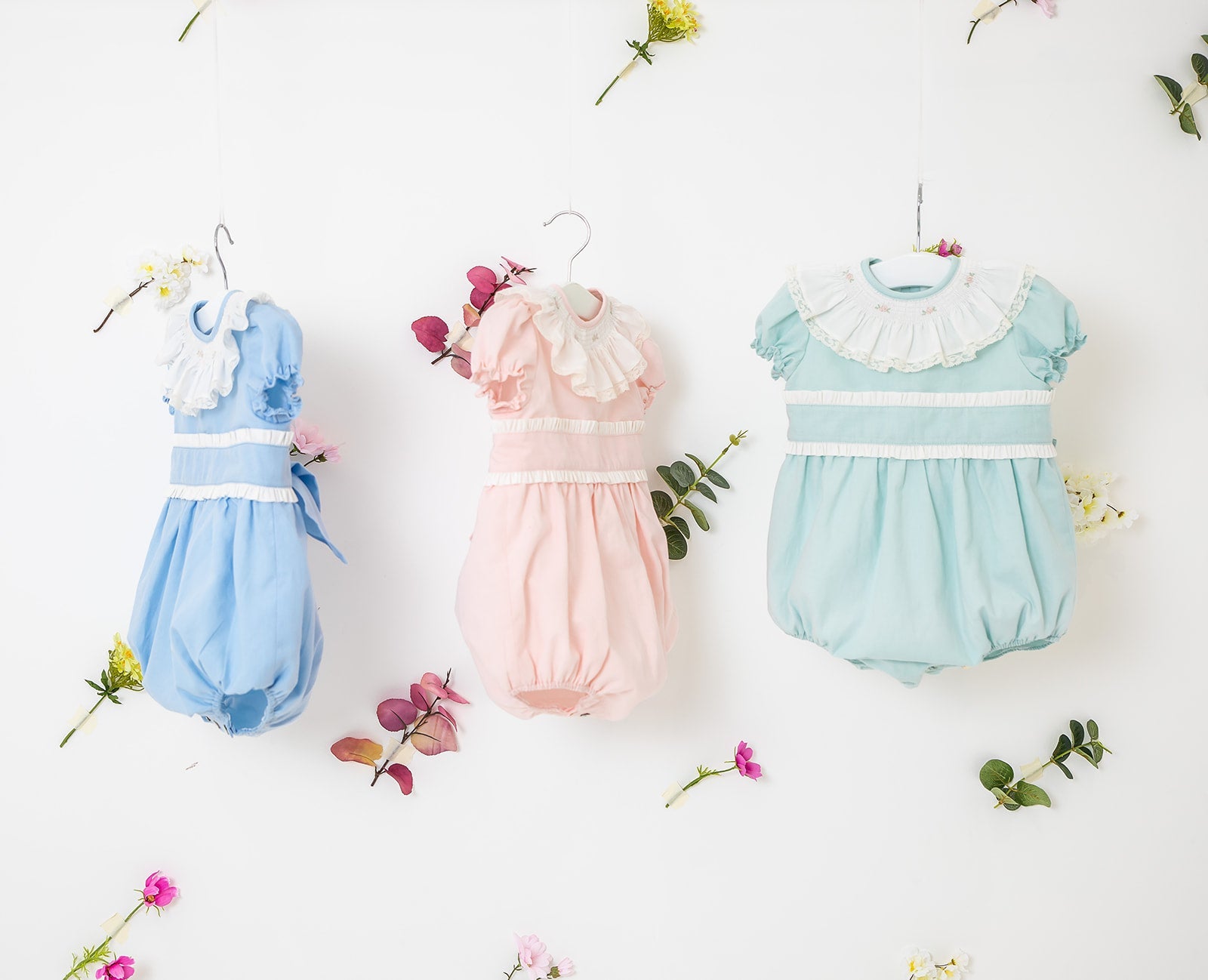 'Eva' Mint Green Embroidered & frill romper - Rose & Albert
