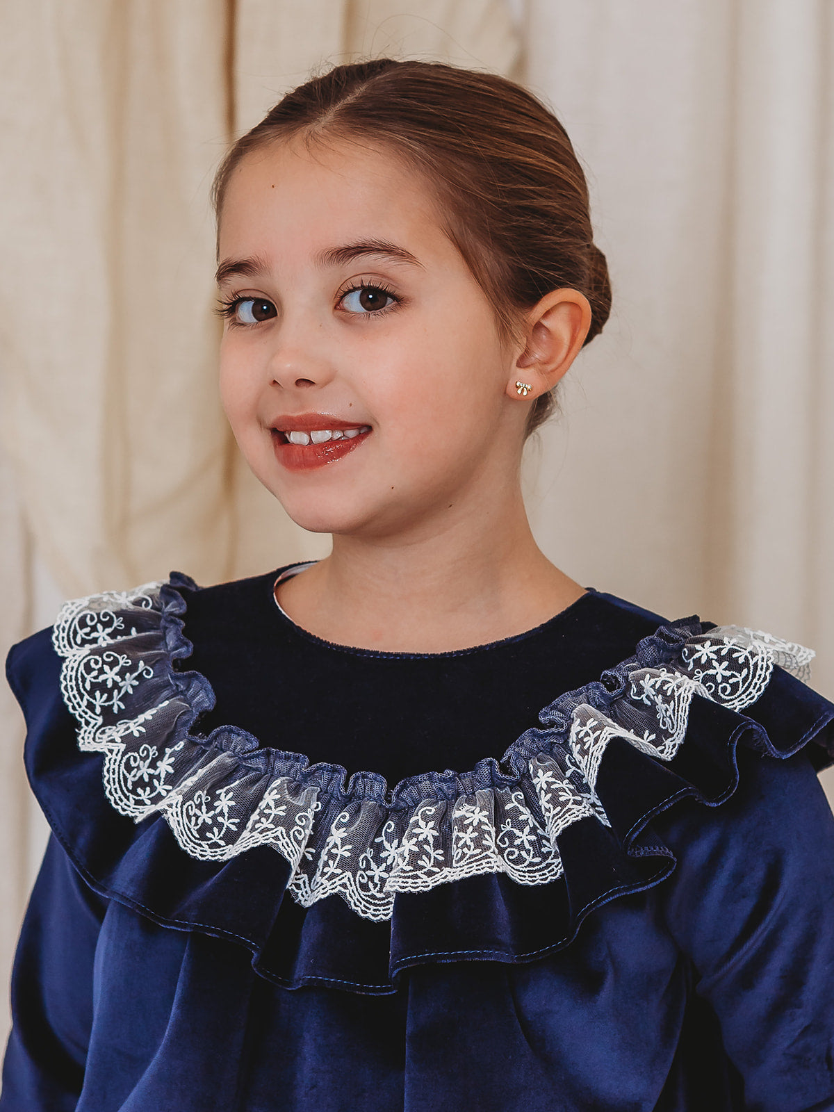 Evie Navy velvet & lace dress - Rose & Albert