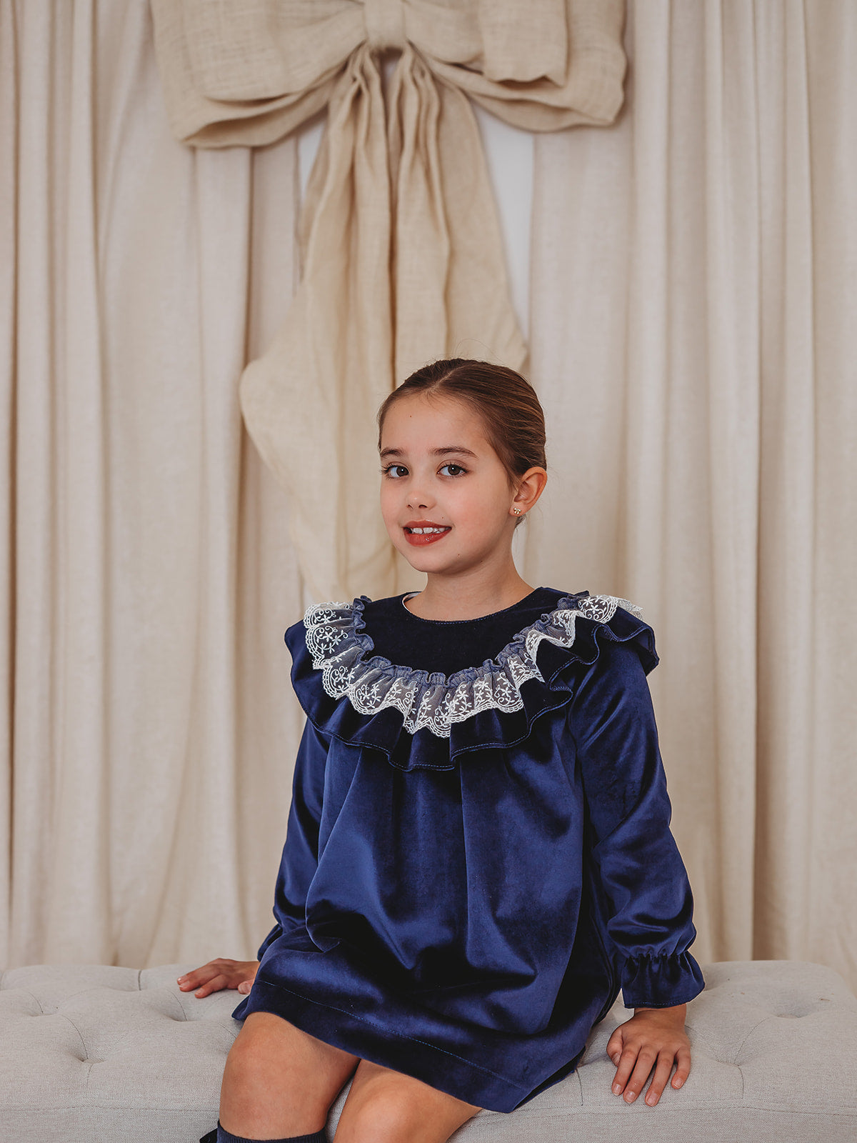 Evie Navy velvet & lace dress - Rose & Albert
