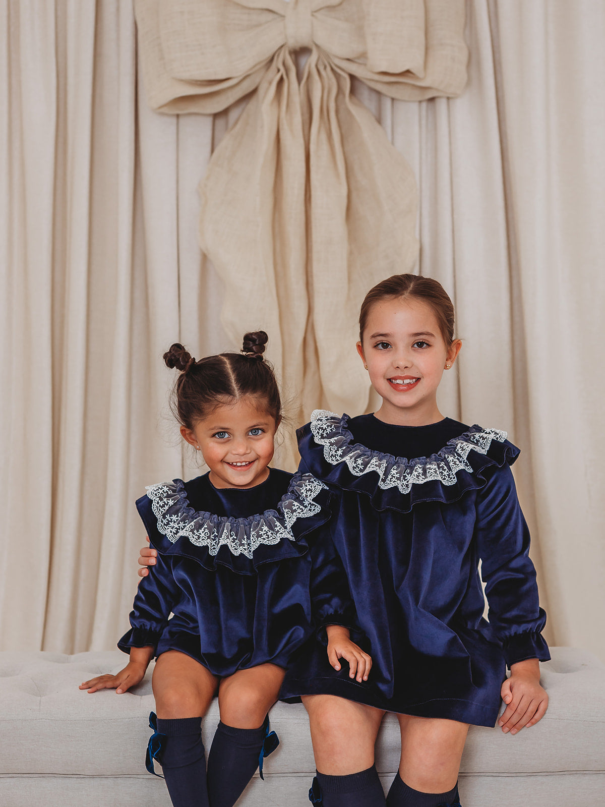 Evie Navy velvet & lace dress - Rose & Albert