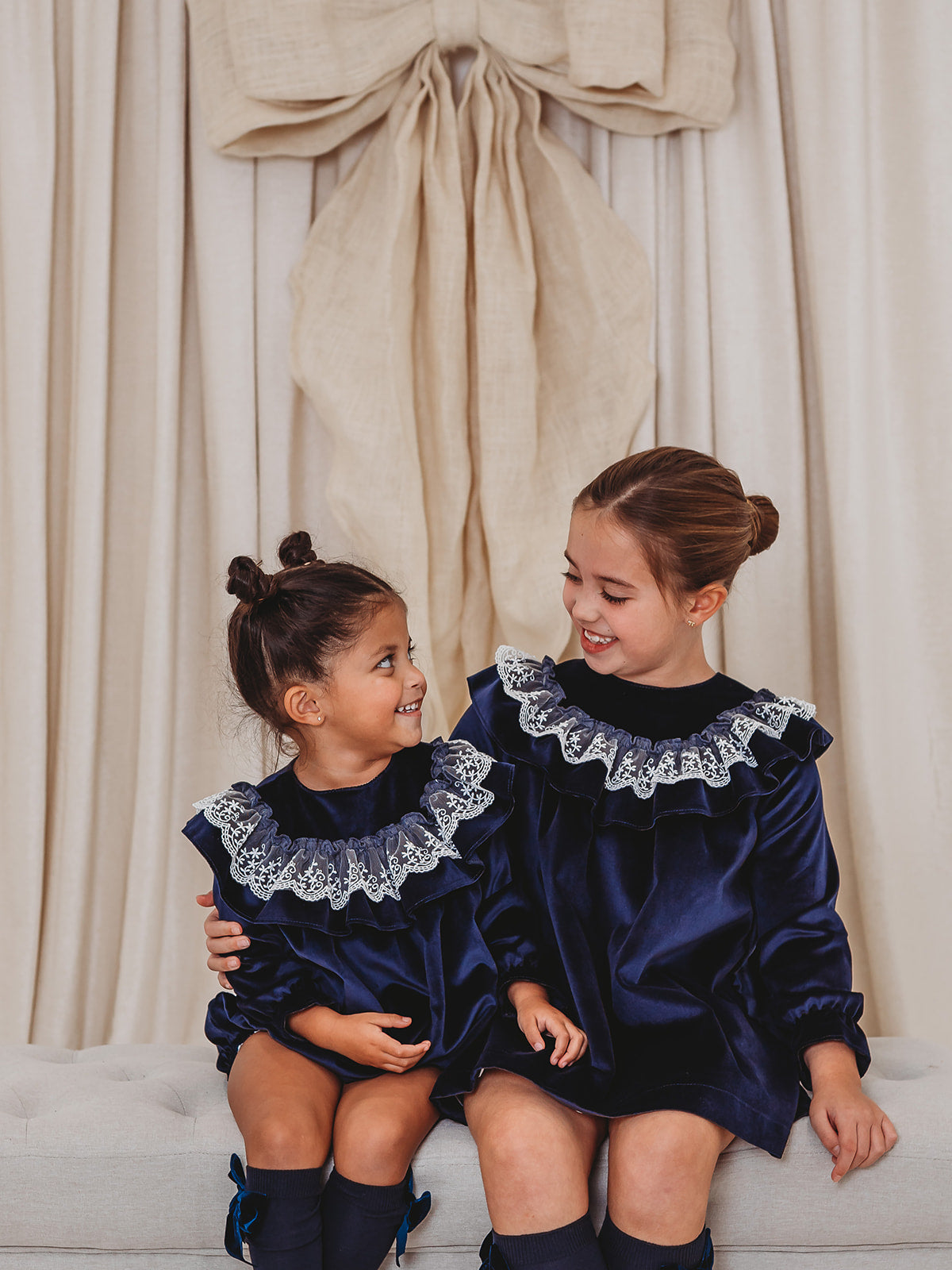 Evie Navy velvet & lace dress - Rose & Albert