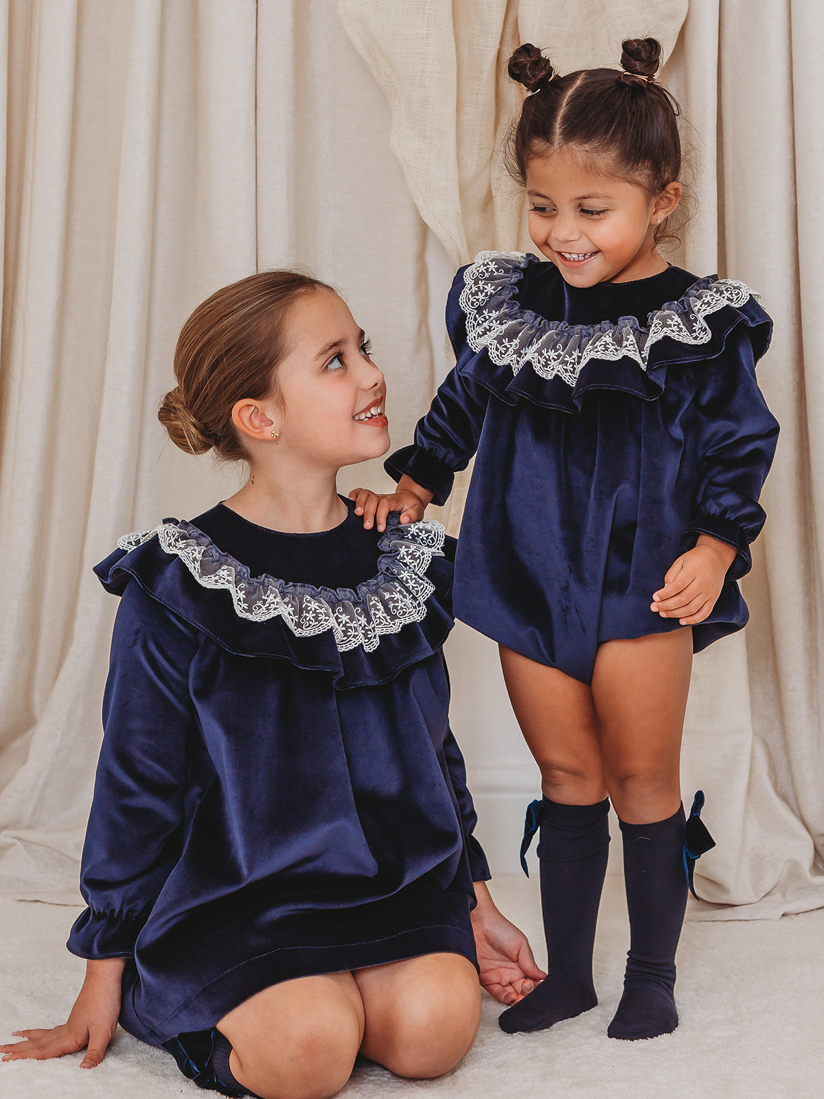 Margot Navy velvet & lace romper - Rose & Albert