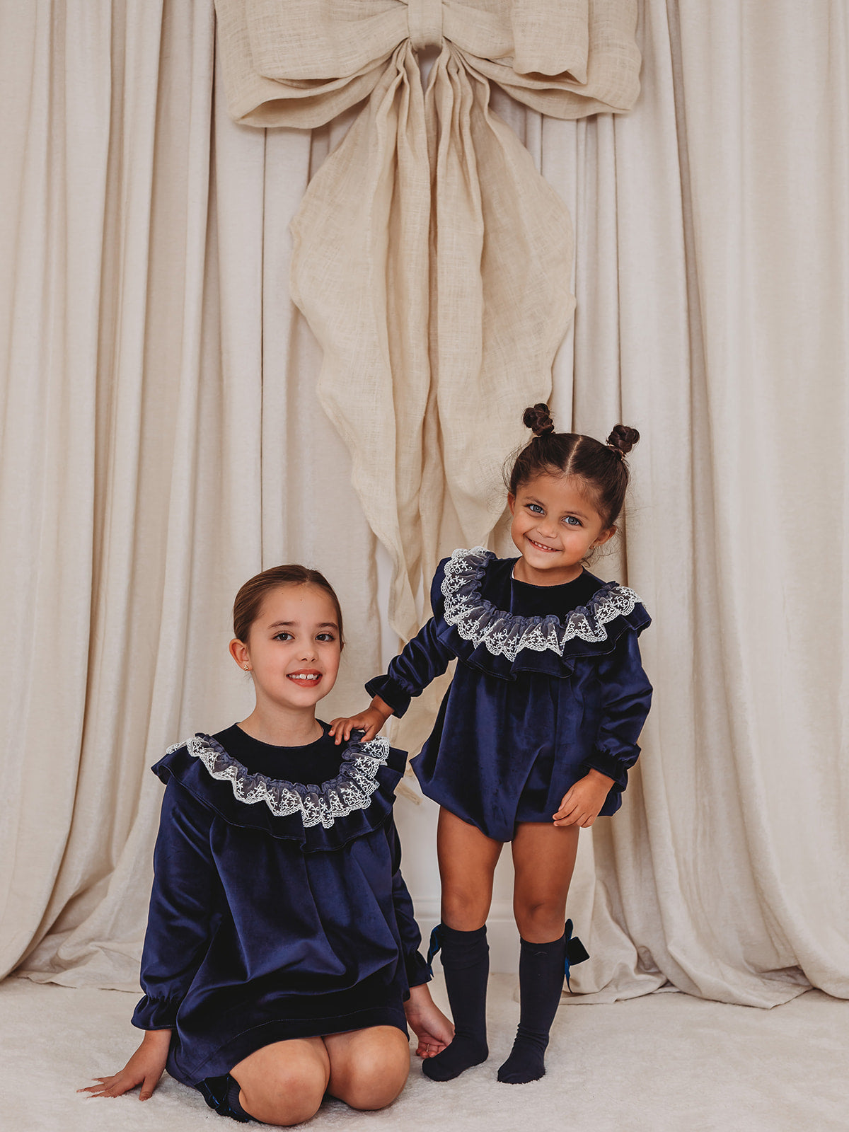 Margot Navy velvet & lace romper - Rose & Albert