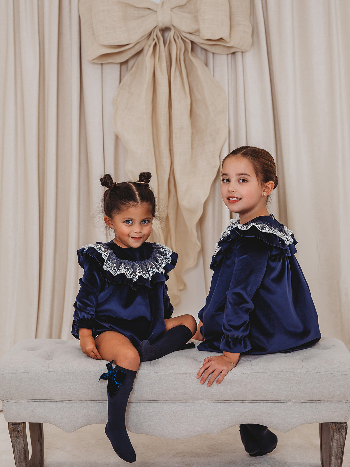 Evie Navy velvet & lace dress - Rose & Albert