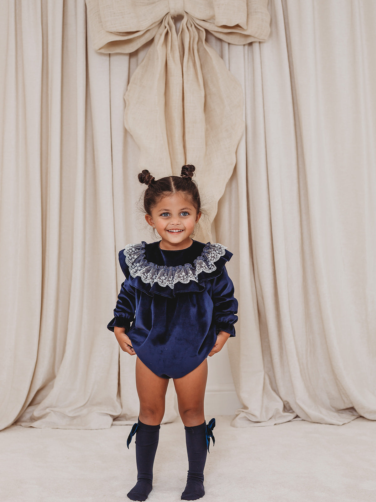Margot Navy velvet & lace romper - Rose & Albert