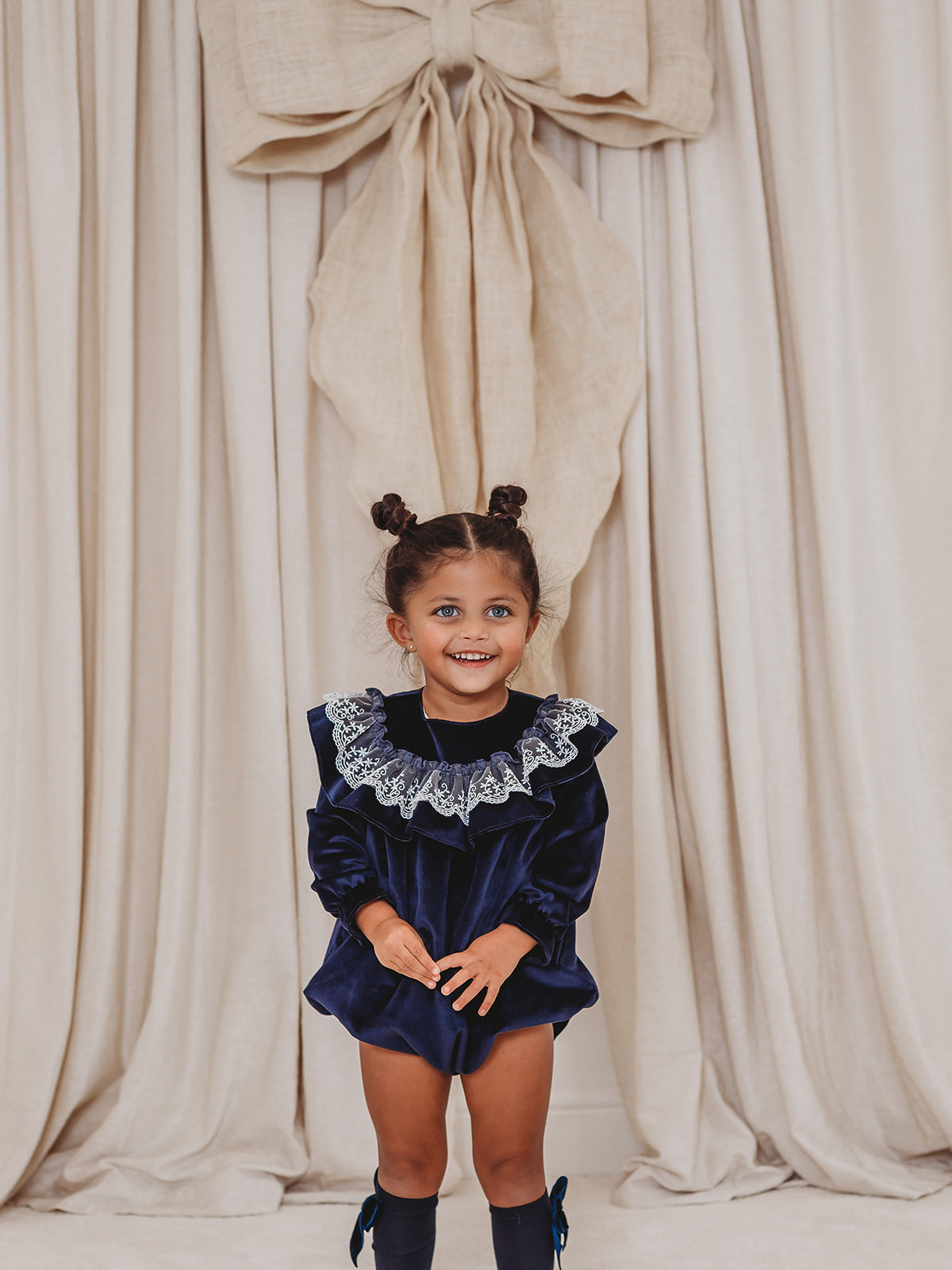 Margot Navy velvet & lace romper - Rose & Albert