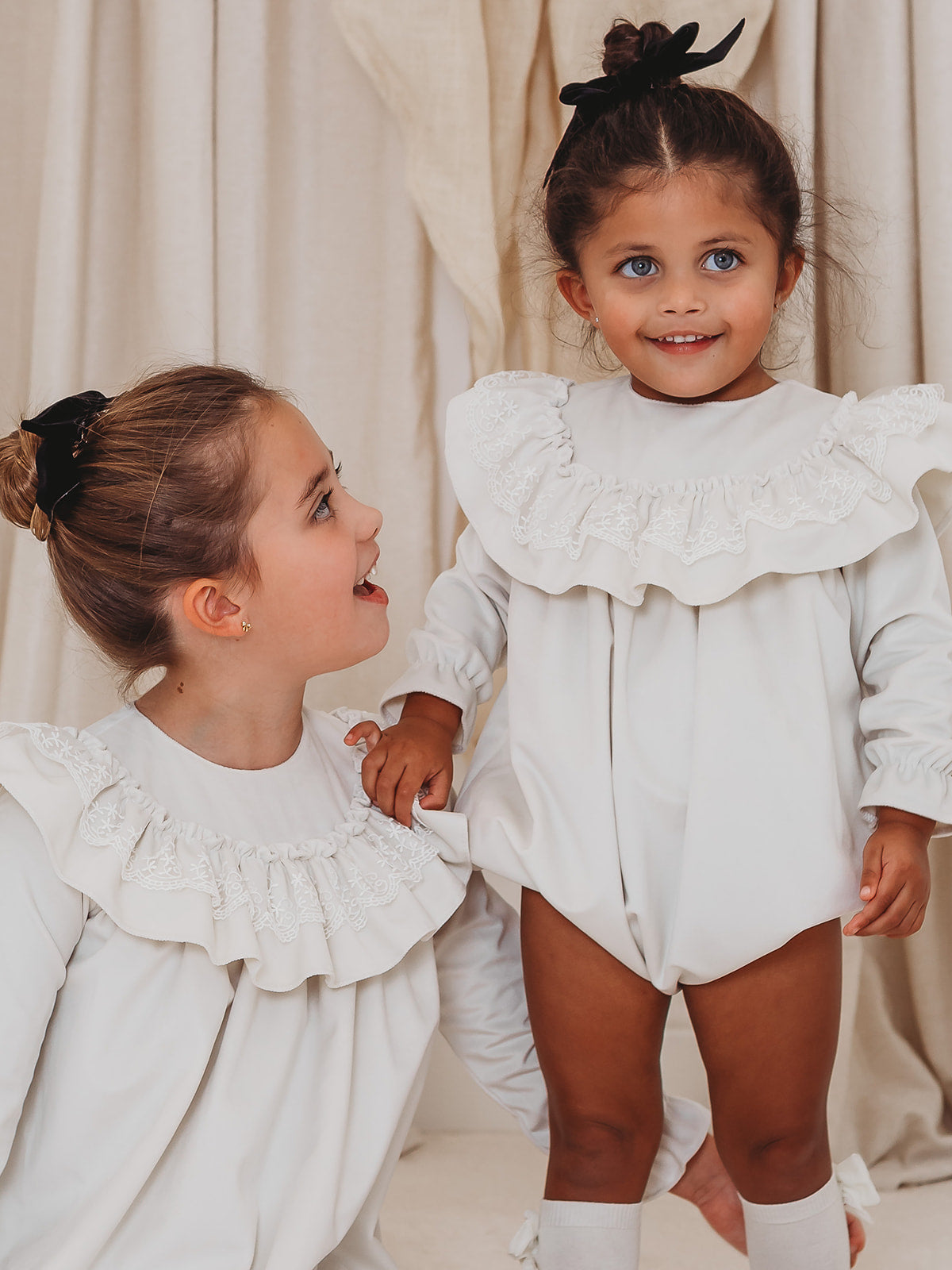 Evie Ivory velvet & lace dress - Rose & Albert