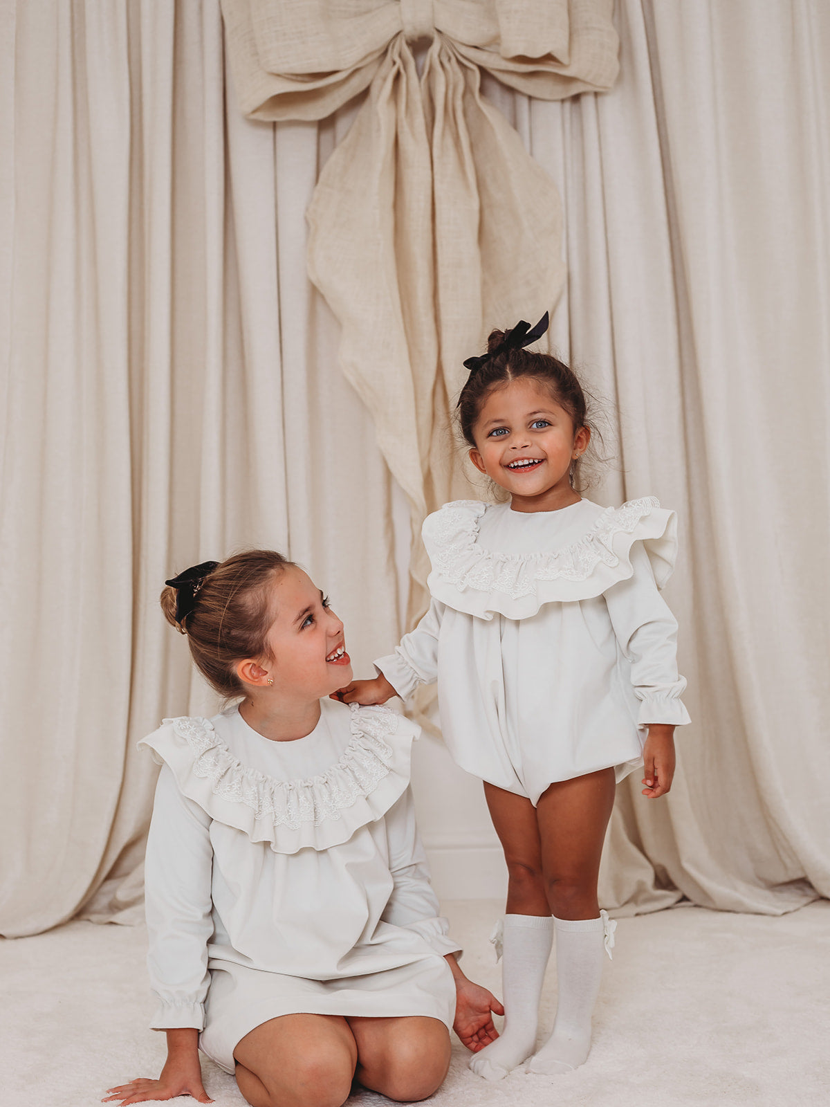 Evie Ivory velvet & lace dress - Rose & Albert
