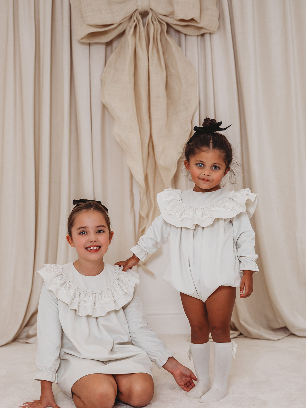 Evie Ivory velvet & lace dress - Rose & Albert