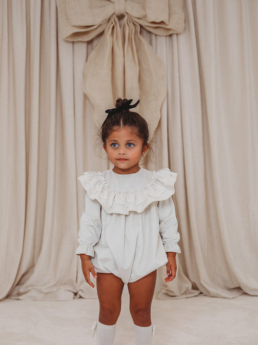 Margot Ivory velvet & lace romper - Rose & Albert
