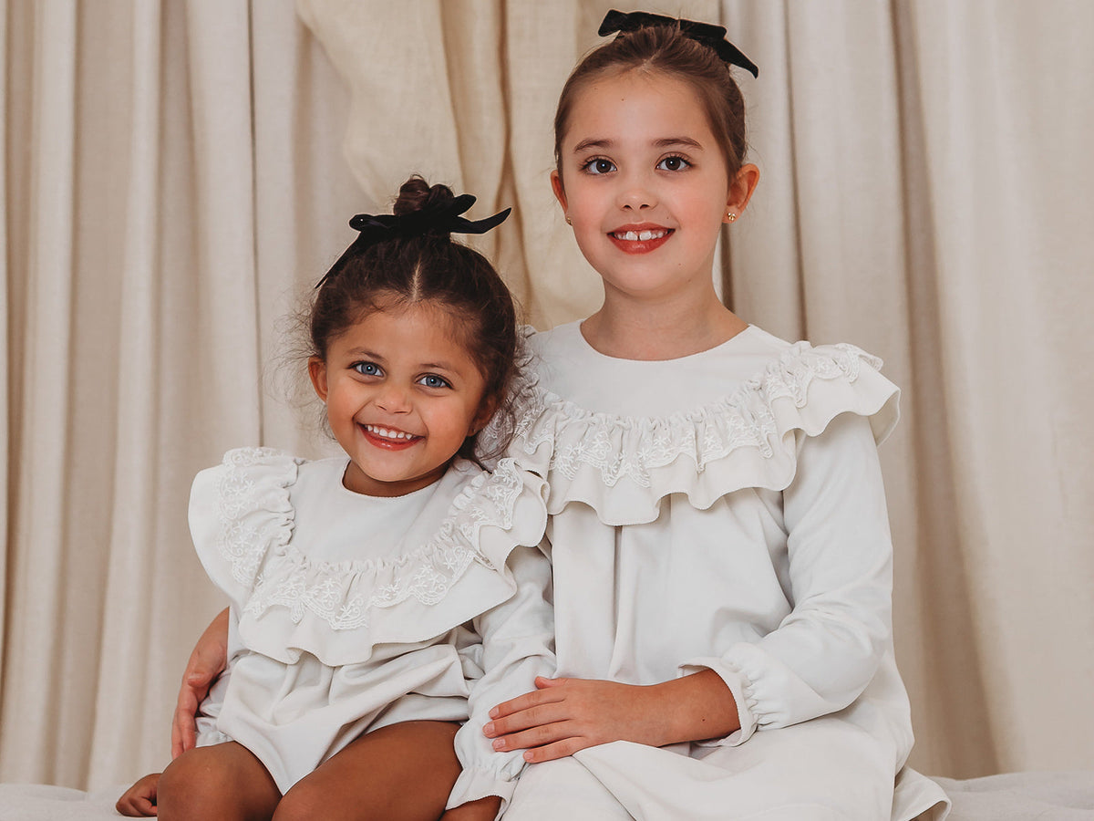 Evie Ivory velvet & lace dress - Rose & Albert
