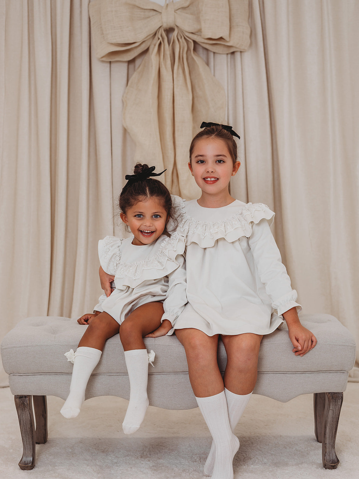 Evie Ivory velvet & lace dress - Rose & Albert