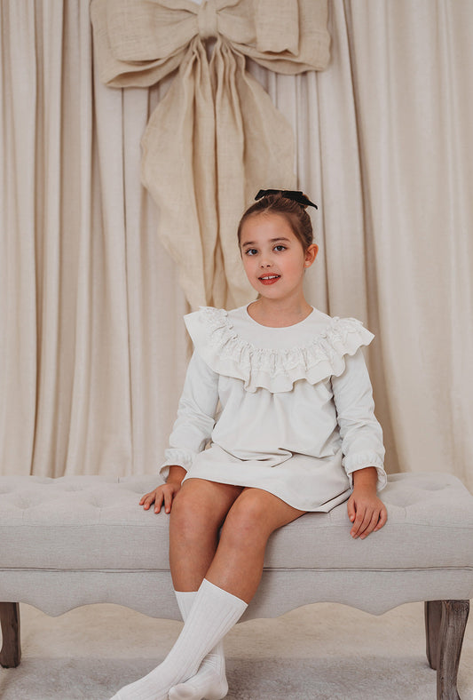 Evie Ivory velvet & lace dress - Rose & Albert