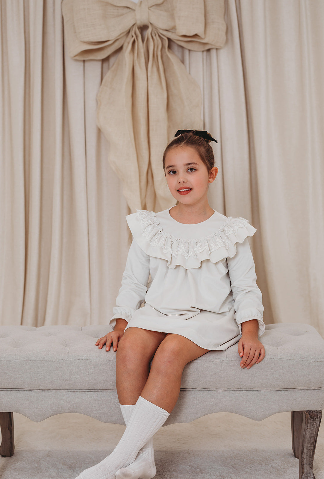 Evie Ivory velvet & lace dress - Rose & Albert
