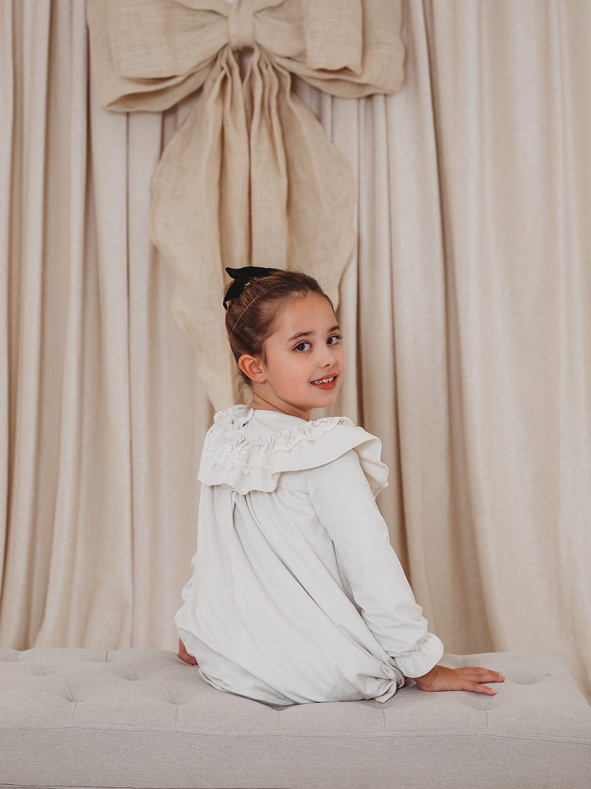 Evie Ivory velvet & lace dress - Rose & Albert