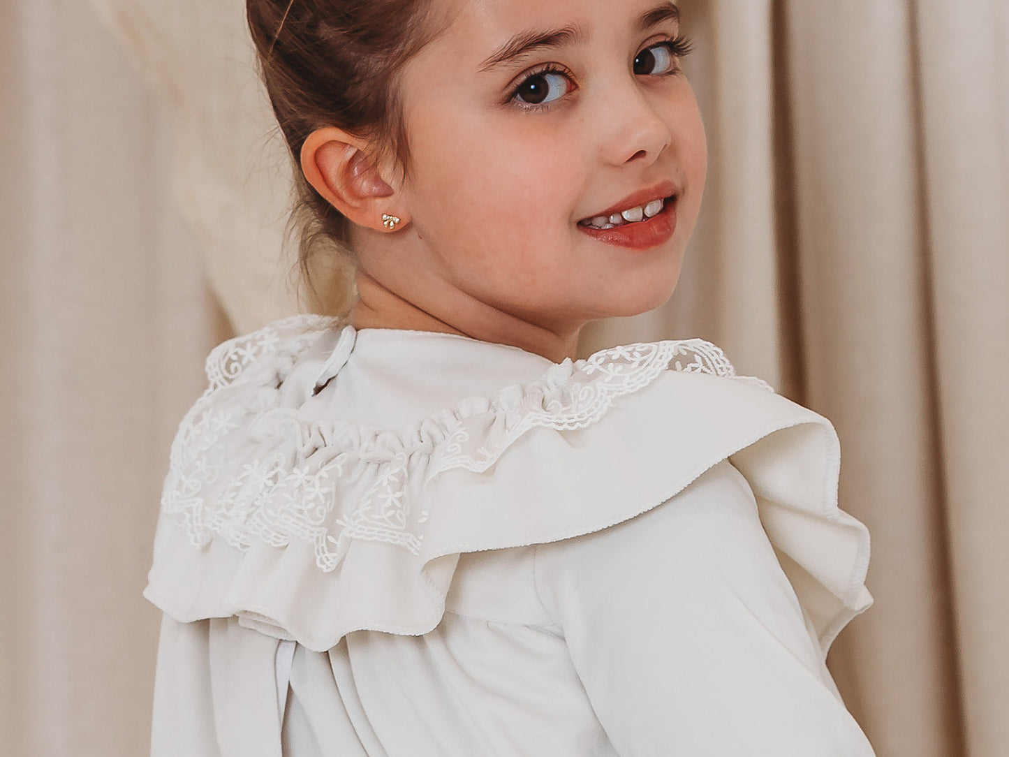 Evie Ivory velvet & lace dress - Rose & Albert