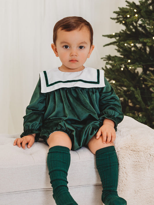 Holly Luxe Sailor Collar Velvet Romper - Rose & Albert
