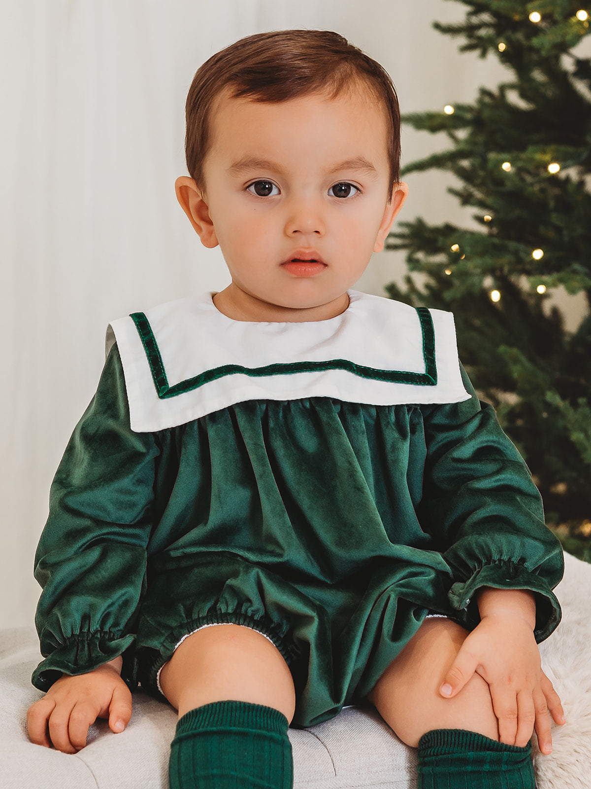 Holly Luxe Sailor Collar Velvet Romper - Rose & Albert