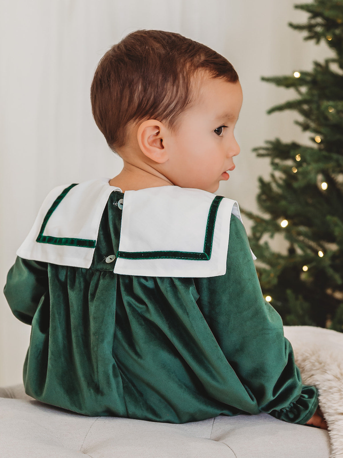 Holly Luxe Sailor Collar Velvet Romper - Rose & Albert