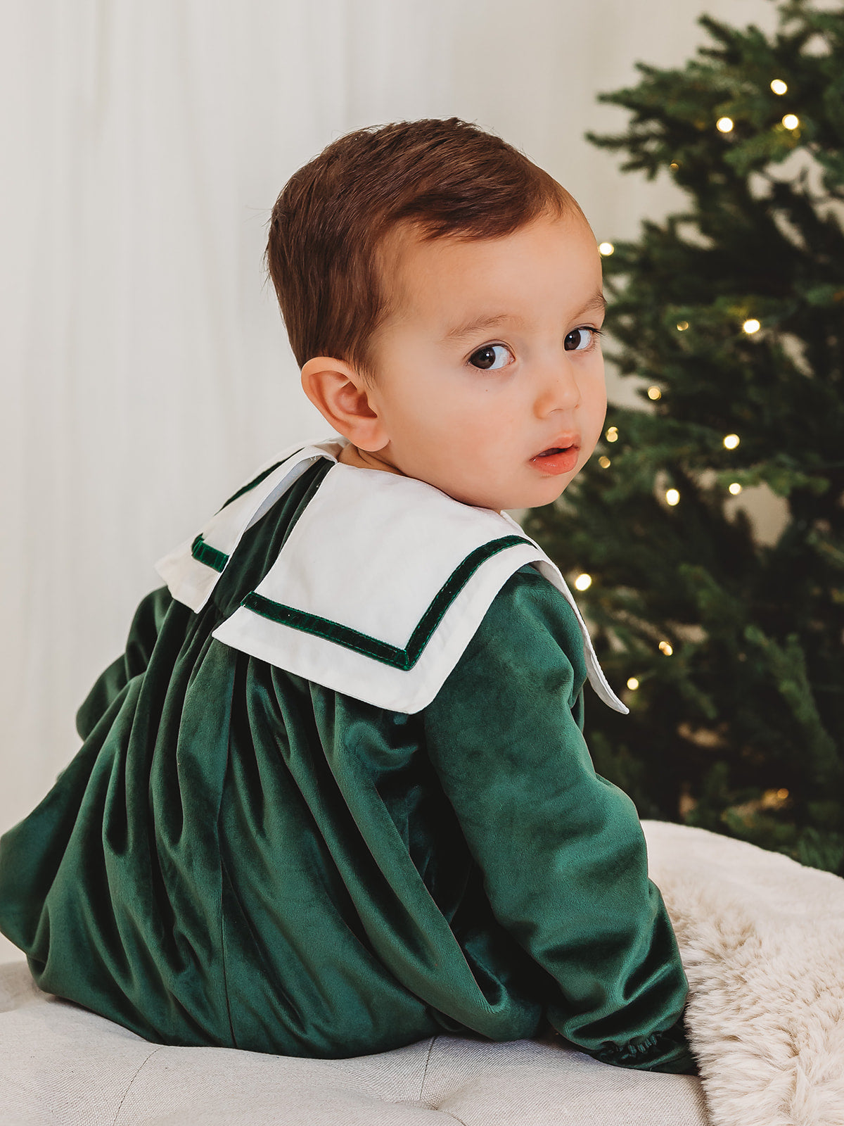 Holly Luxe Sailor Collar Velvet Romper - Rose & Albert