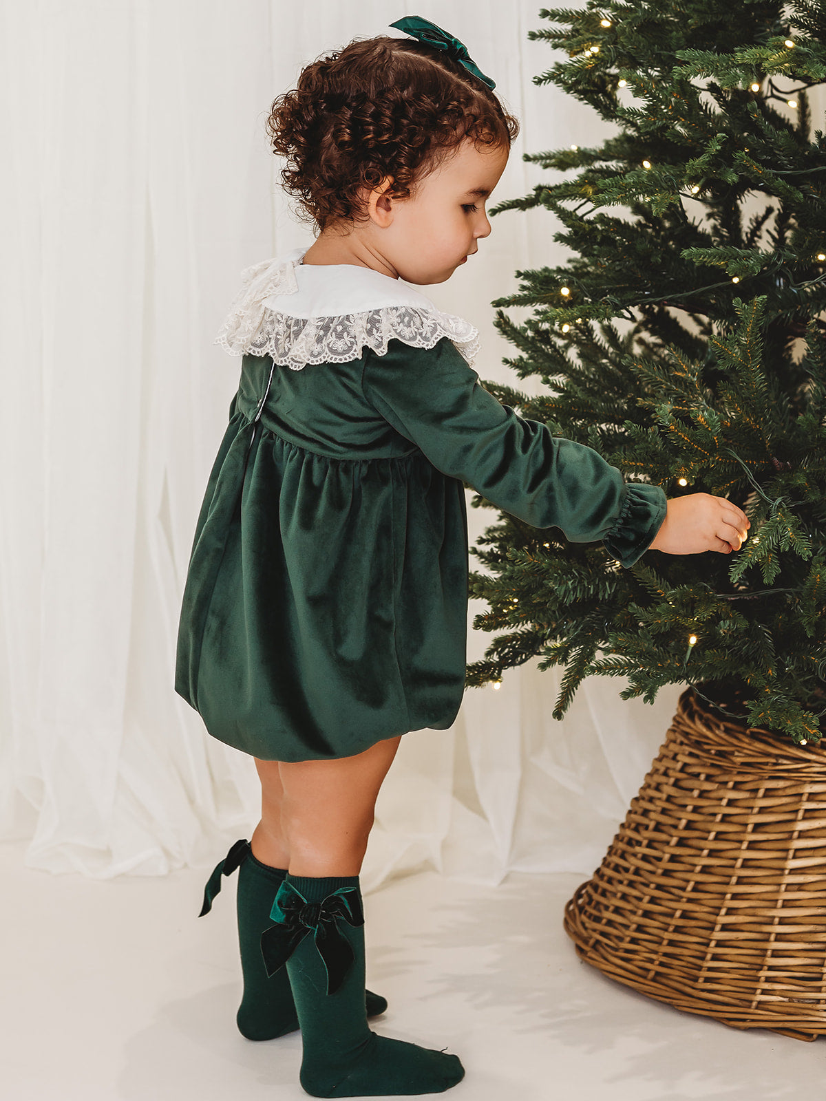 Holly Luxe Velvet Romper with statement lace collar - Rose & Albert