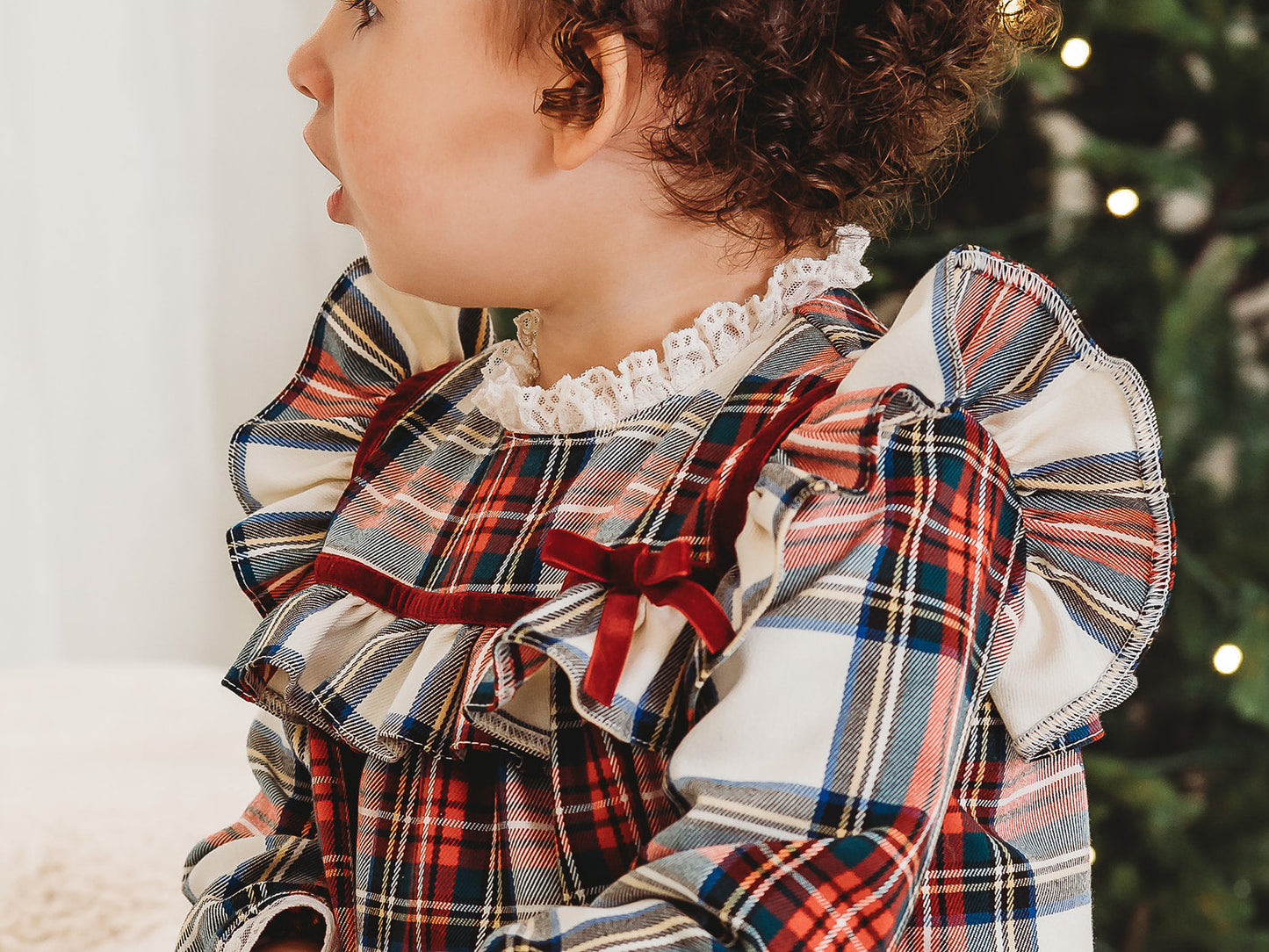 Noelle Tartan Romper with Burgundy Trim