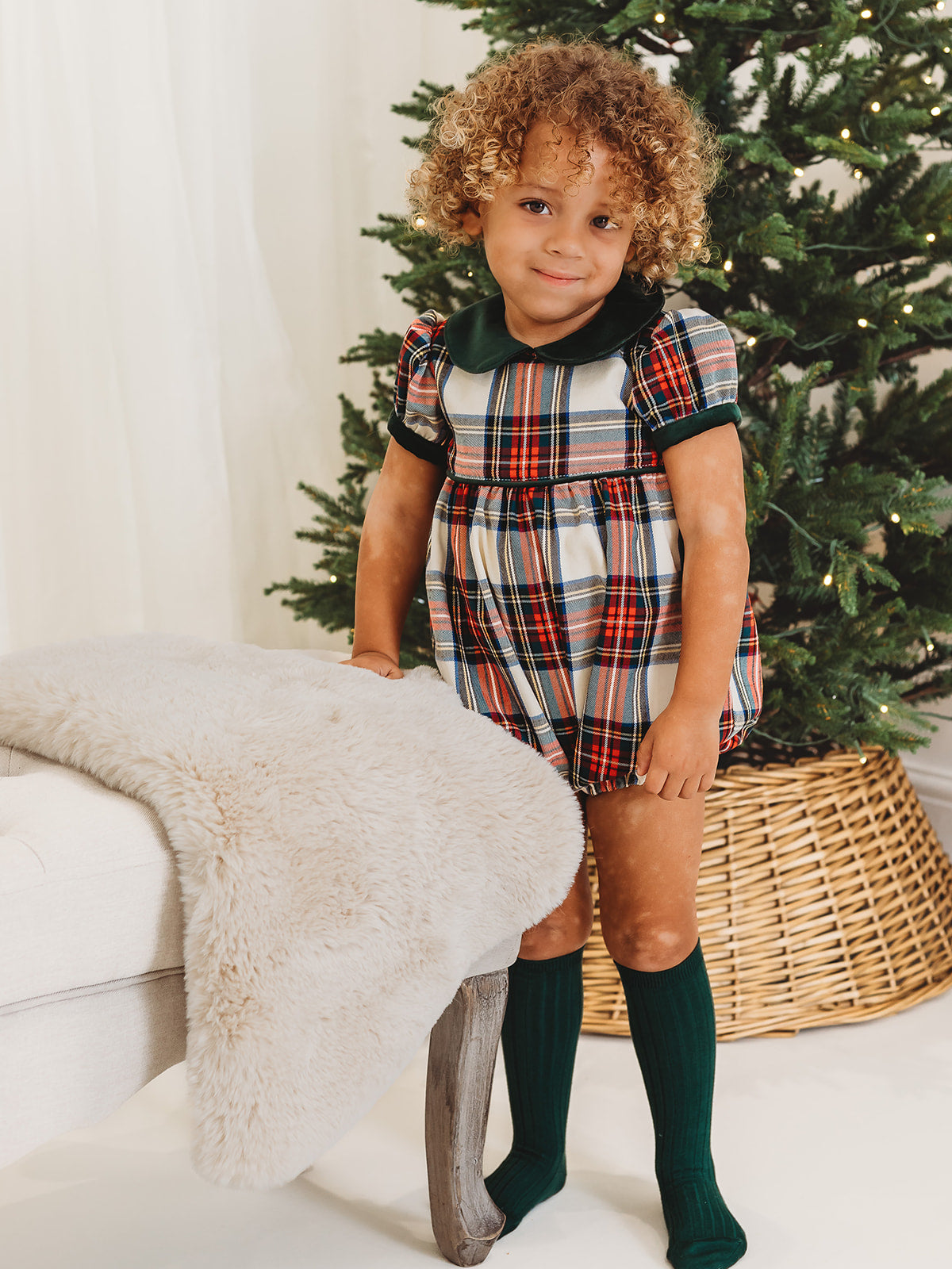Noelle Tartan Romper with Velvet Peter Pan Collar