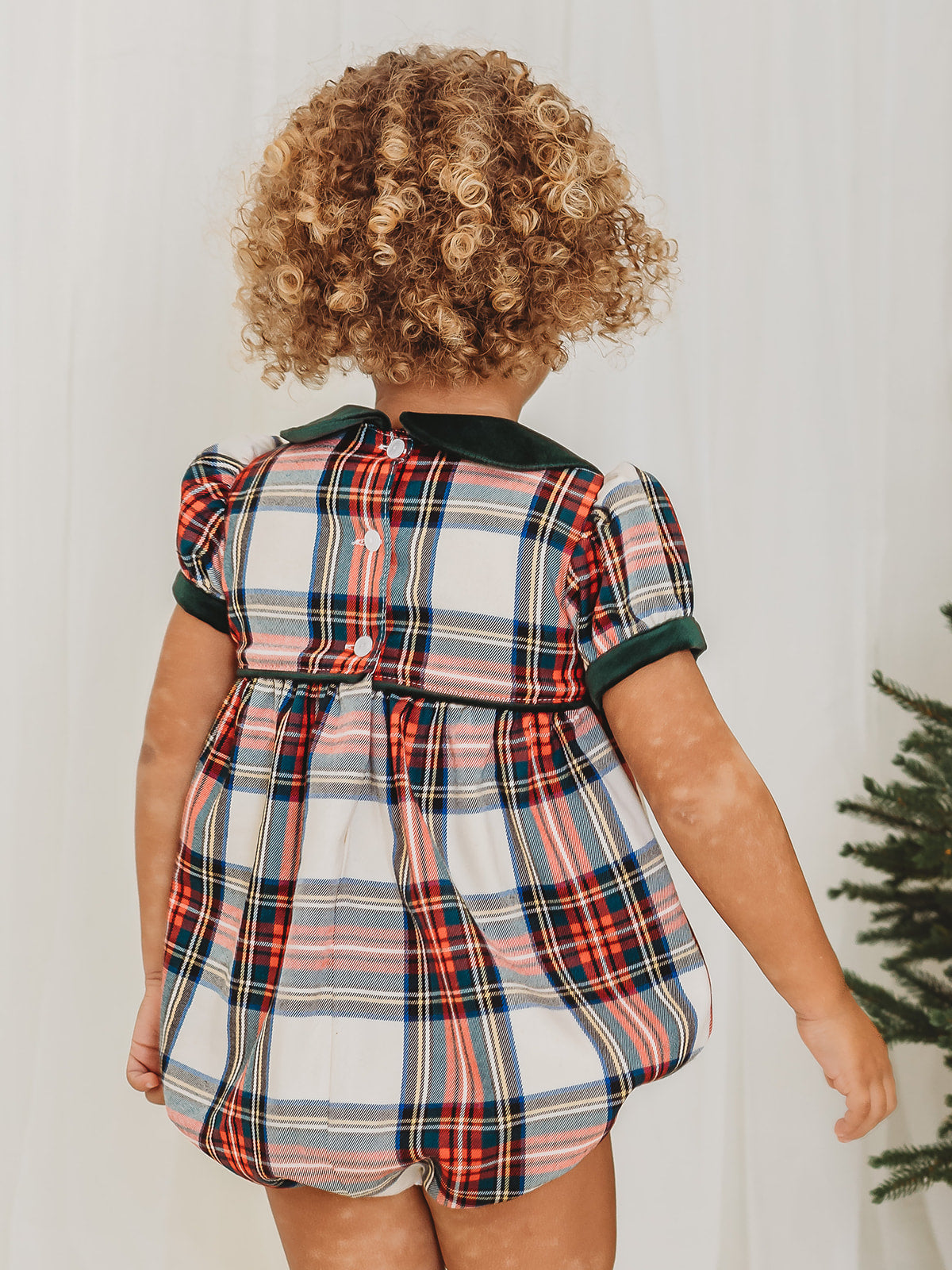 Noelle Tartan Romper with Velvet Peter Pan Collar