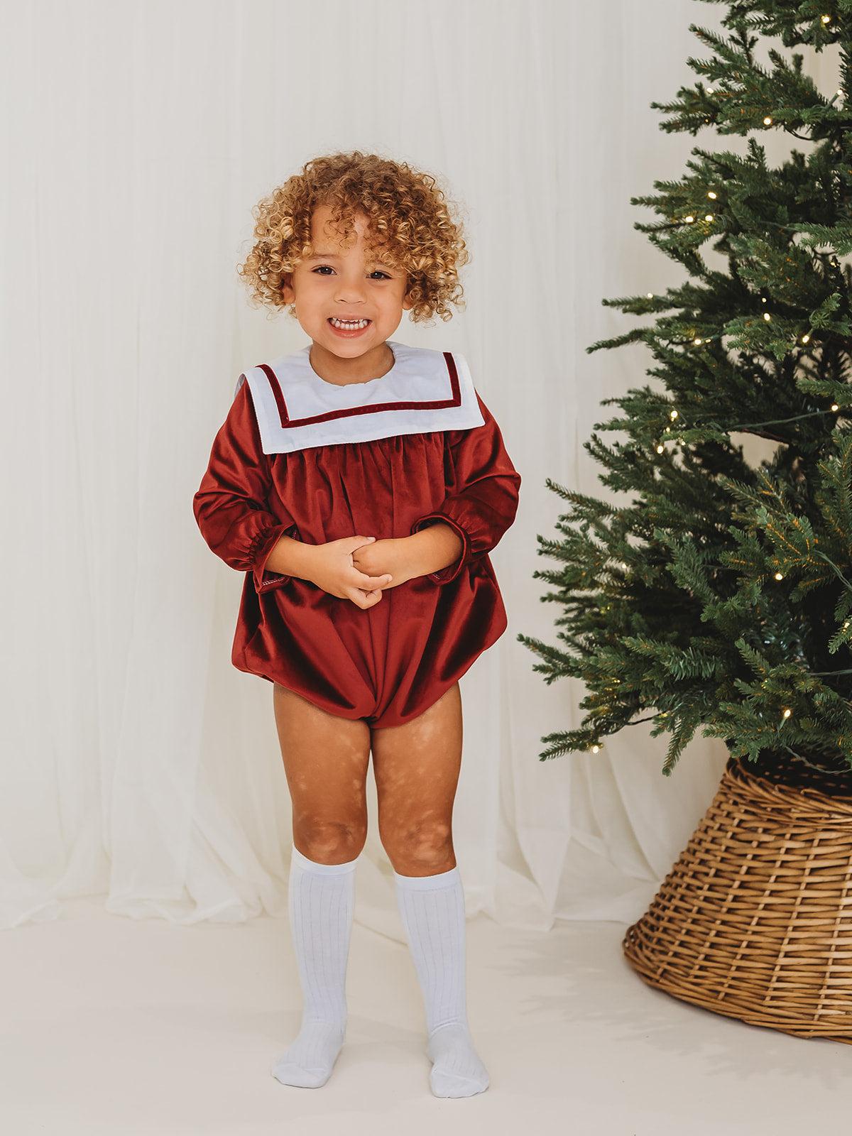 Ruby Luxe Sailor Collar Velvet Romper