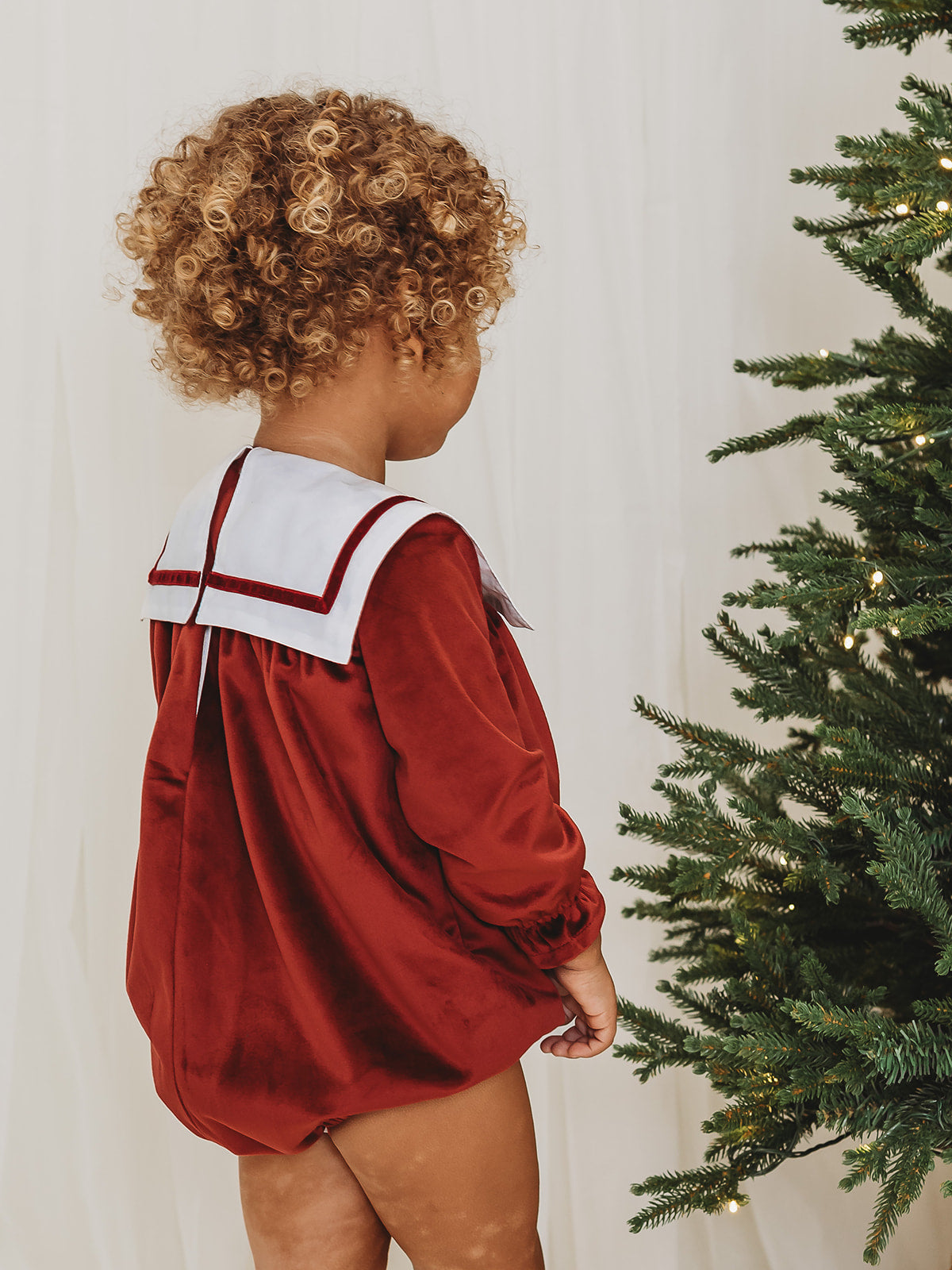 Ruby Luxe Sailor Collar Velvet Romper in Red