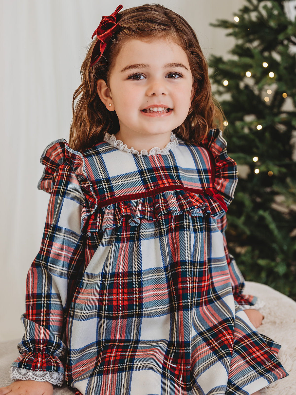 Noelle Tartan Dress with Burgundy Trim