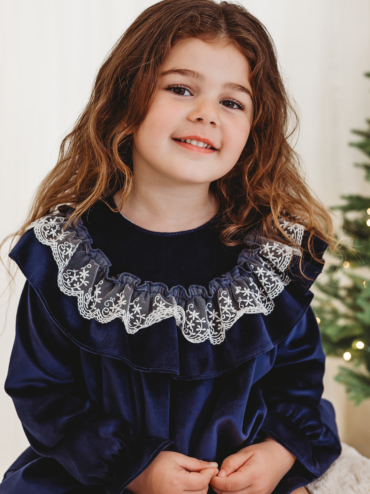 Evie Navy velvet & lace dress - Rose & Albert